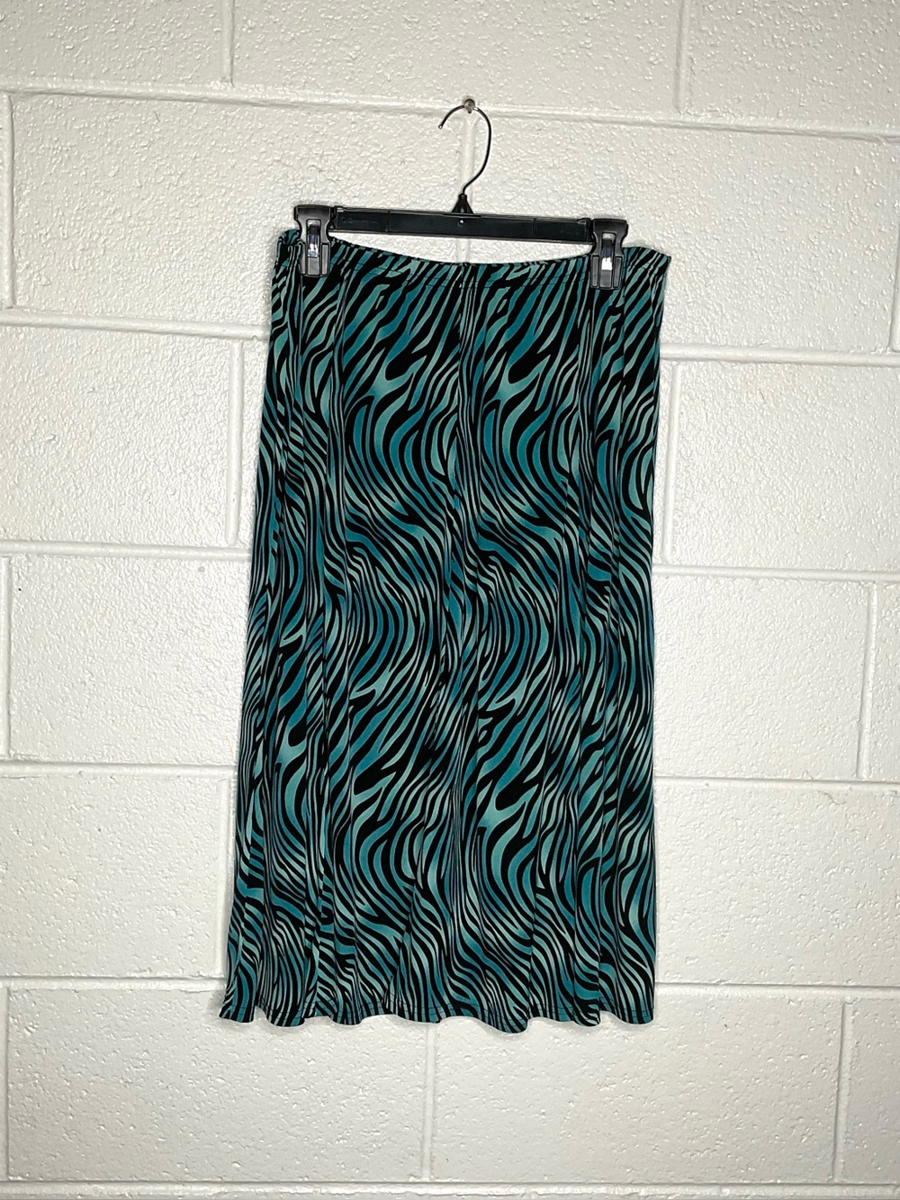 < Vintage N Touch Blue/Black Zebra Print Midi Skirt Size Large >
